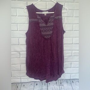 Knox Rose Purple Sleeveless Tank Top with Lace Overlay